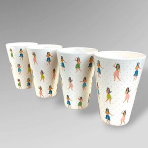 Fig & Fern Hula Girl Tumbler Set of 4 Tropical Retro Tiki Melamine Style Cups